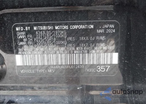 2024 Mitsubishi Outlander Sport 2.0 Es Awc из США, поврежденный, VIN JA4ARUAU9RU012439